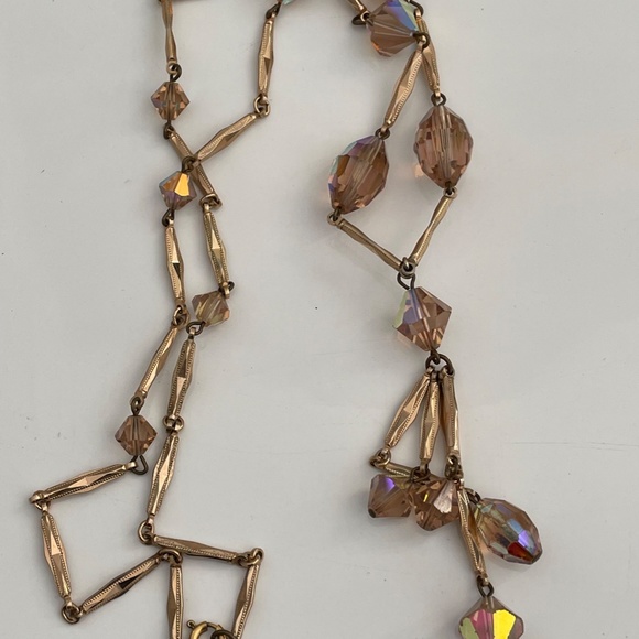 Vintage Midcentury Golden Czech Topaz AB Crystals Necklace - Picture 8 of 11